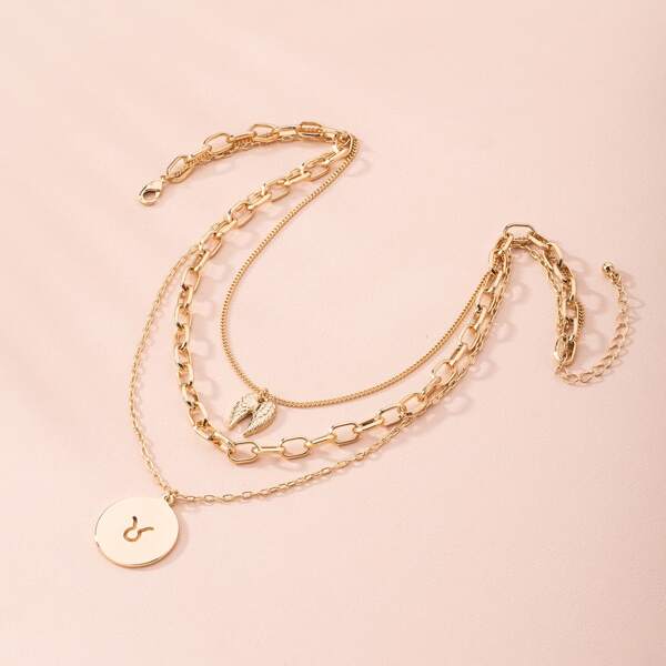 

Wing Charm Layered Necklace, Gold