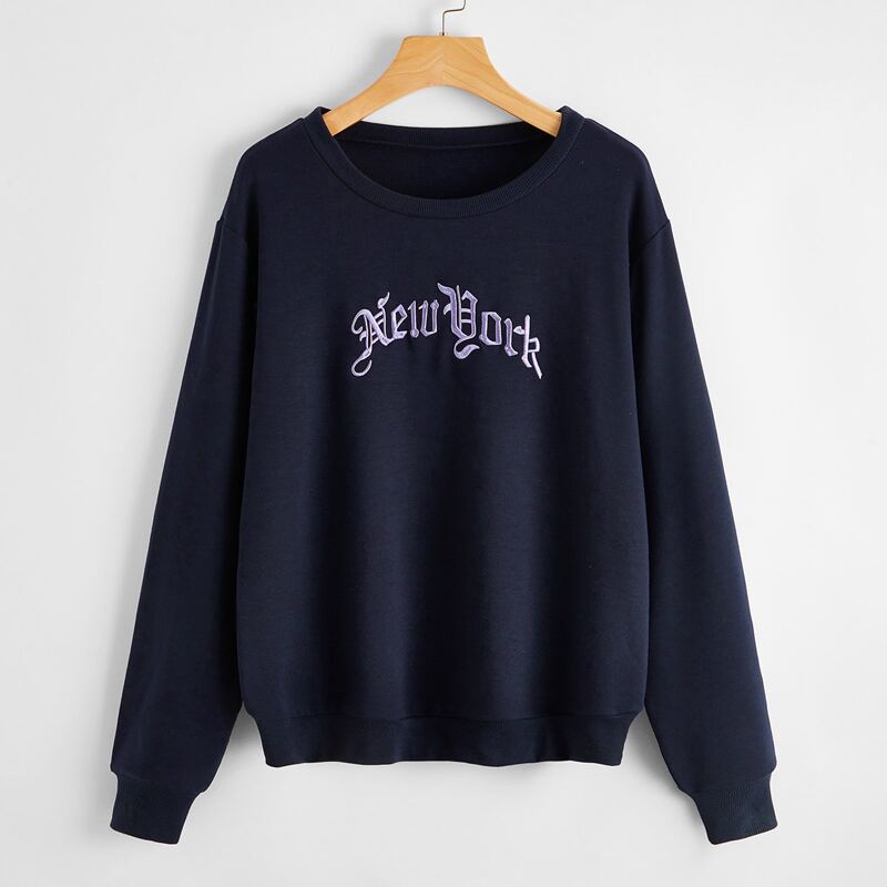 Letter Embroidery Sweatshirt, Navy blue