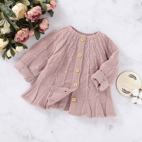 

Toddler Girls Raglan Sleeve Button Front Cardigan, Dusty pink