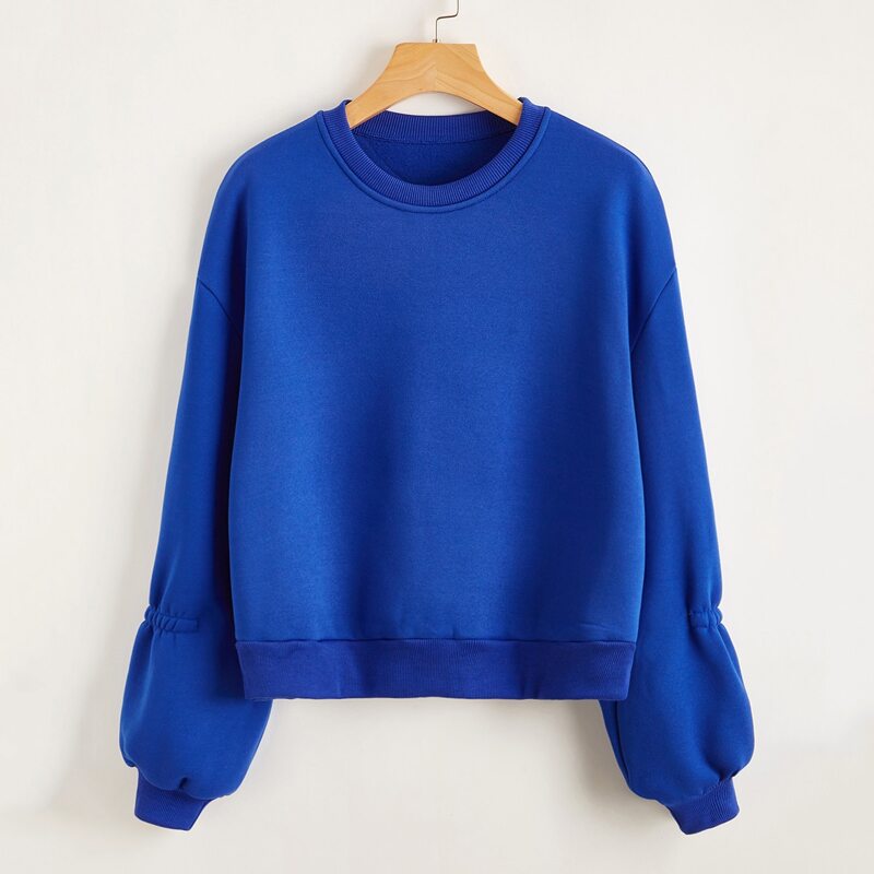 

Drop Shoulder Gathered Detail Pullover, Bright royal blue