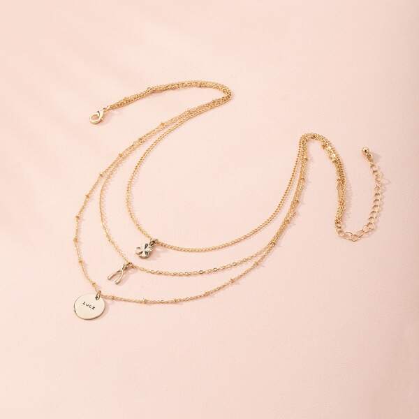 

Flower Charm Layered Necklace, Gold
