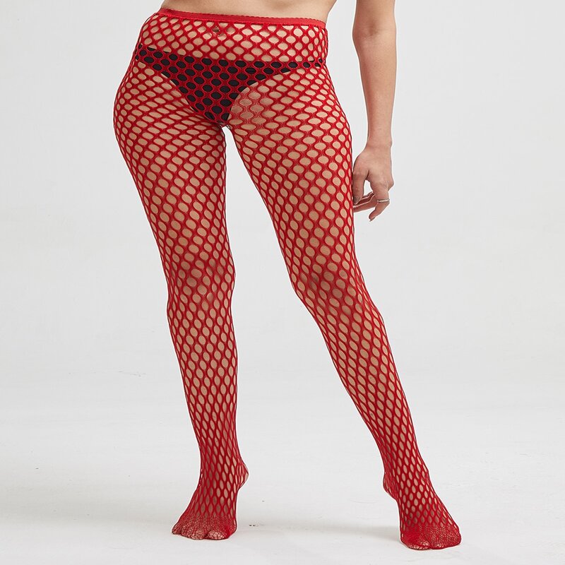 

Sheer Fishnet High-Rise Tights, Red