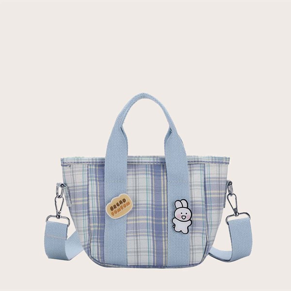 

Girls Rabbit Decor Plaid Pattern Satchel Bag, Blue