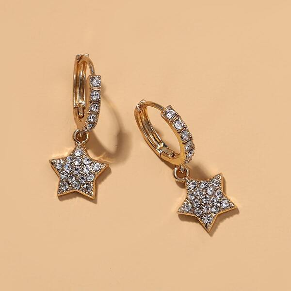 

Rhinestone Decor Star Charm Drop Earrings, White