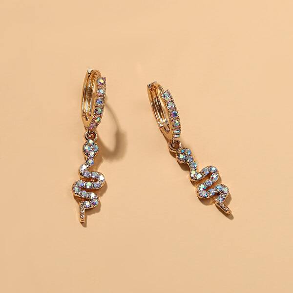 

Rhinestone Decor Snake Charm Drop Earrings, Multicolor