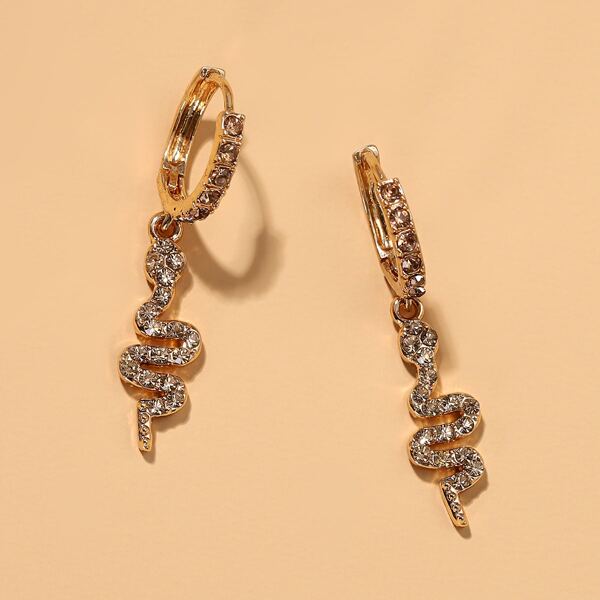 

Rhinestone Decor Snake Charm Drop Earrings, Champagne