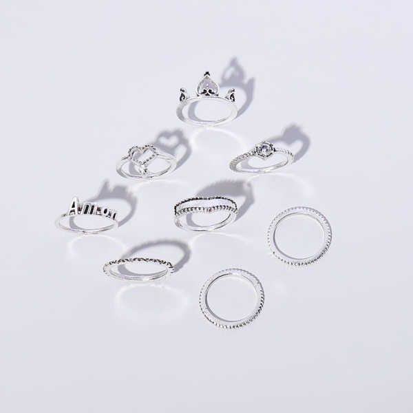 

8pcs Heart Decor Ring, Silver