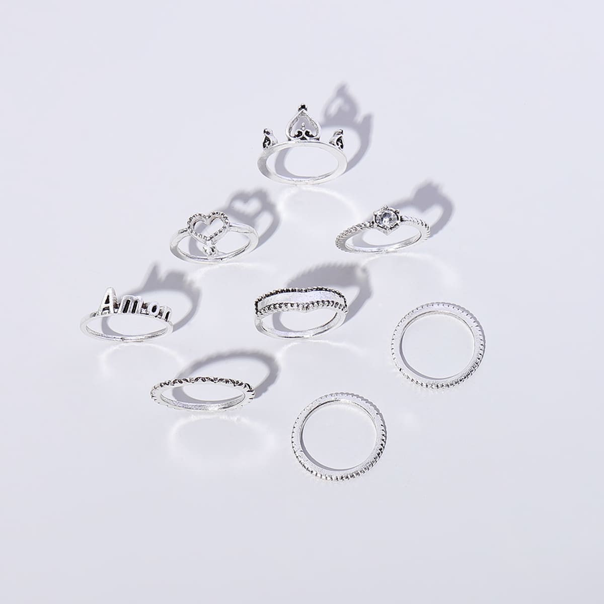 

8pcs Heart Decor Ring, Silver