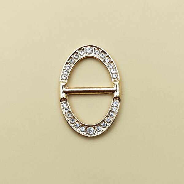 

Rhinestone Decor Oval Design Brooch, Gold