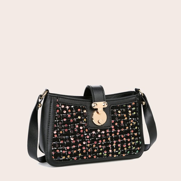 

Sequins Decor Baguette Bag, Black