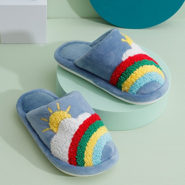 

Boys Colorblock Wide Fit Fluffy Slippers, Blue