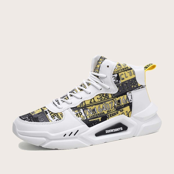 

Men Lace Up Decor Letter Graphic Chunky Sneakers, White