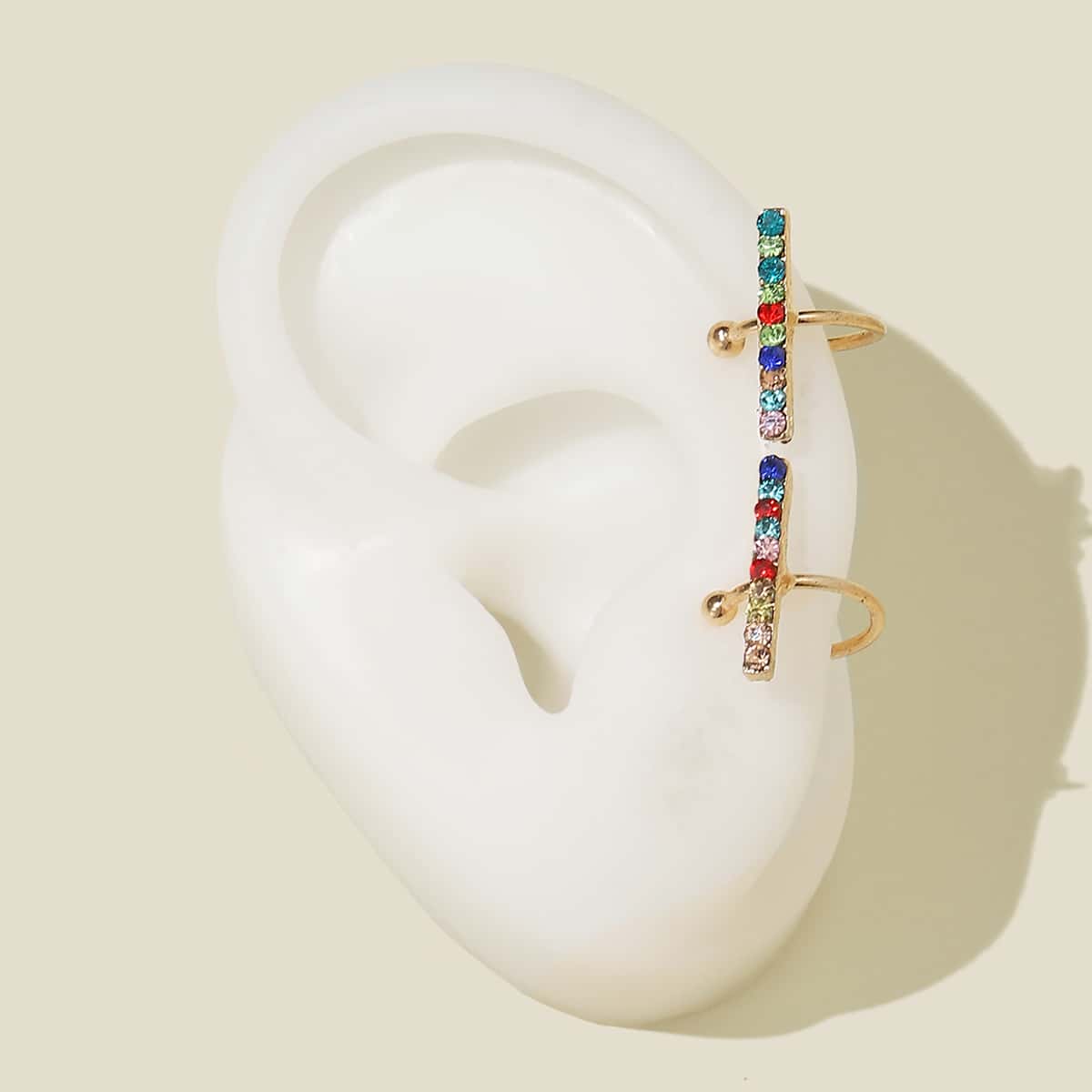 

1pair Rhinestone Decor Ear Cuff, Multicolor
