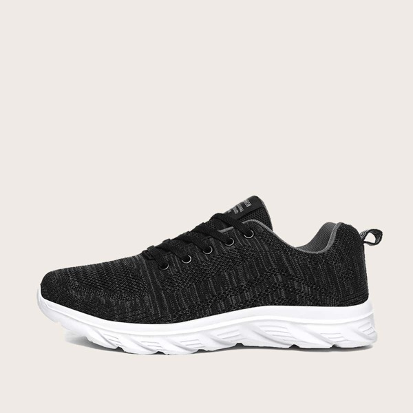 

Men Lace-up Front Wide Fit Knit Sneakers, Black