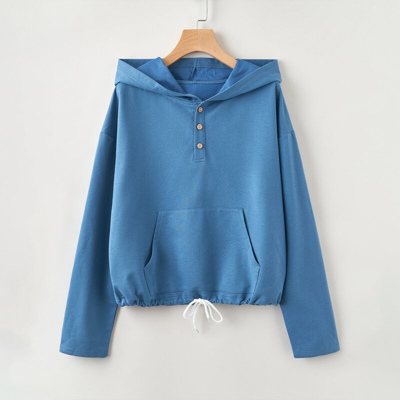 

Kangaroo Pocket Drawstring Hoodie, Blue