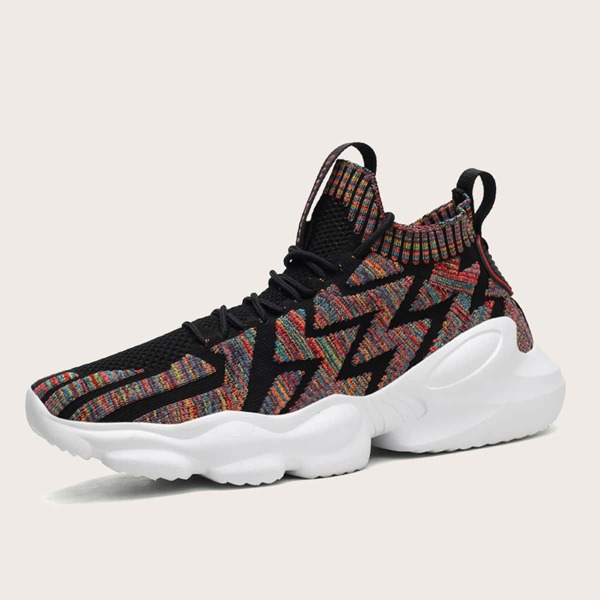 

Men Lace Up Decor Chevron Knit Chunky Sneakers, Multicolor