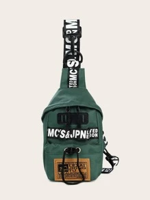 Mini Letter Graphic Sling Bag With Drawstring - Green - View 1