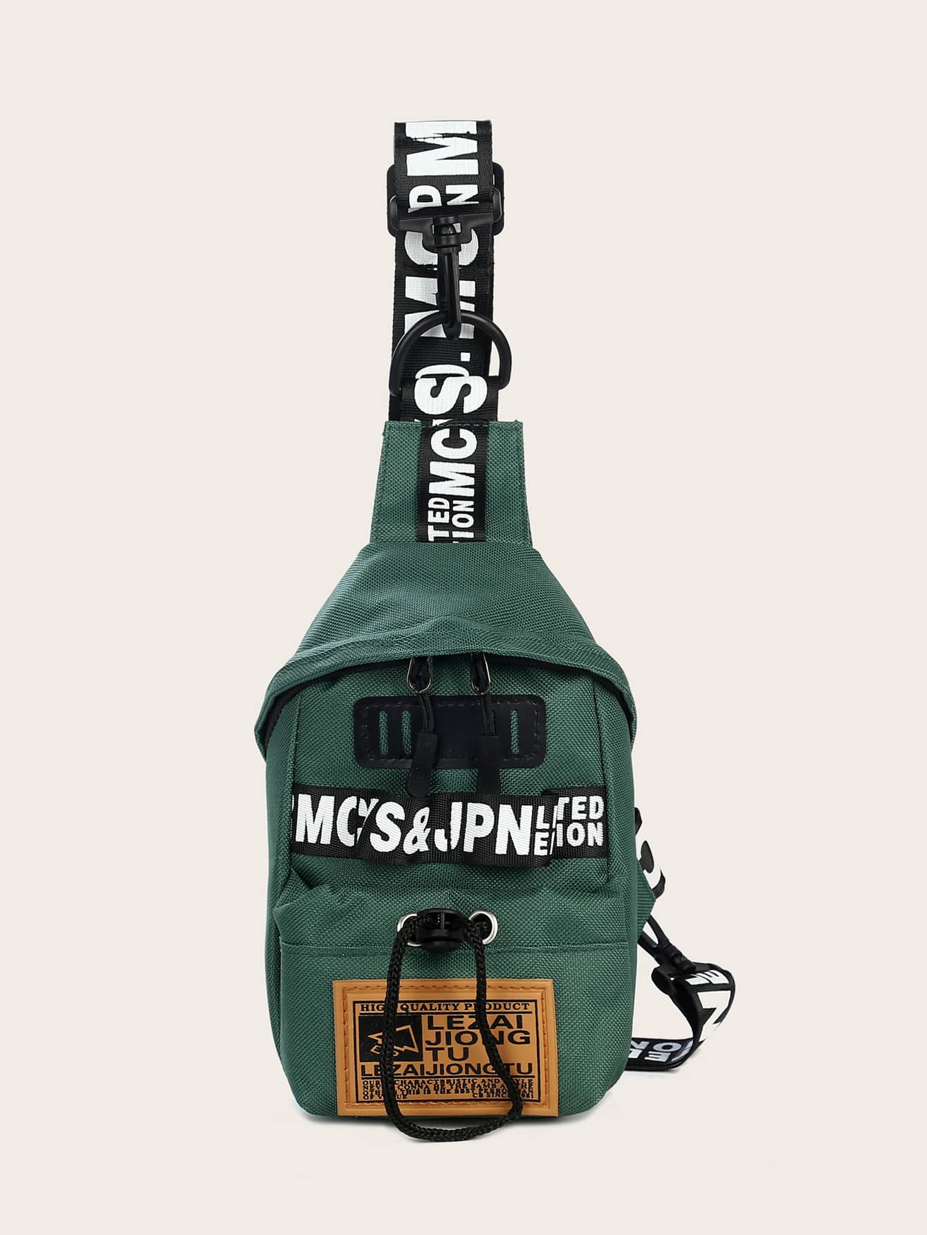 Mini Letter Graphic Sling Bag With Drawstring - Green - View 1