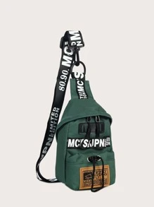 Mini Letter Graphic Sling Bag With Drawstring - Green - View 2