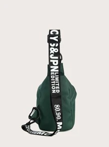 Mini Letter Graphic Sling Bag With Drawstring - Green - View 3