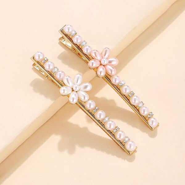 

2pcs Pearl Decor Hair Clip, Gold