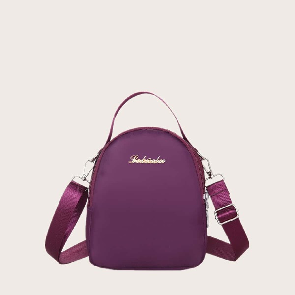 

Metal Letter Decor Satchel Bag, Purple