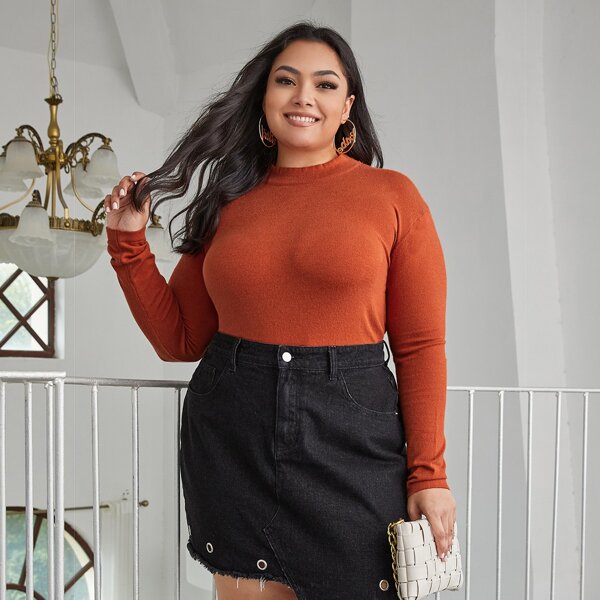 

Plus Drop Shoulder Solid Sweater, Rust brown