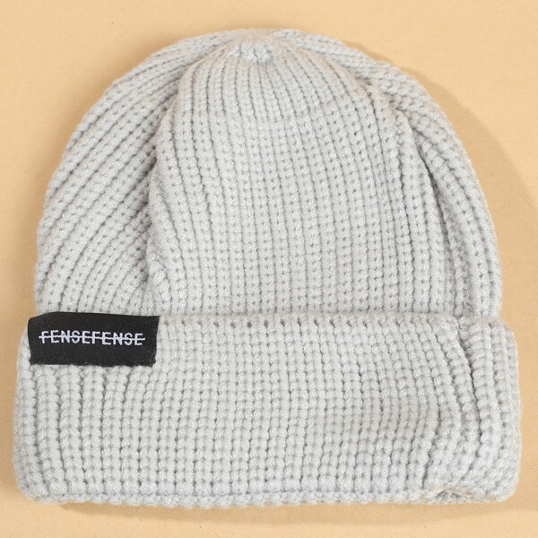 

Letter Patched Cuffed Beanie, Beige