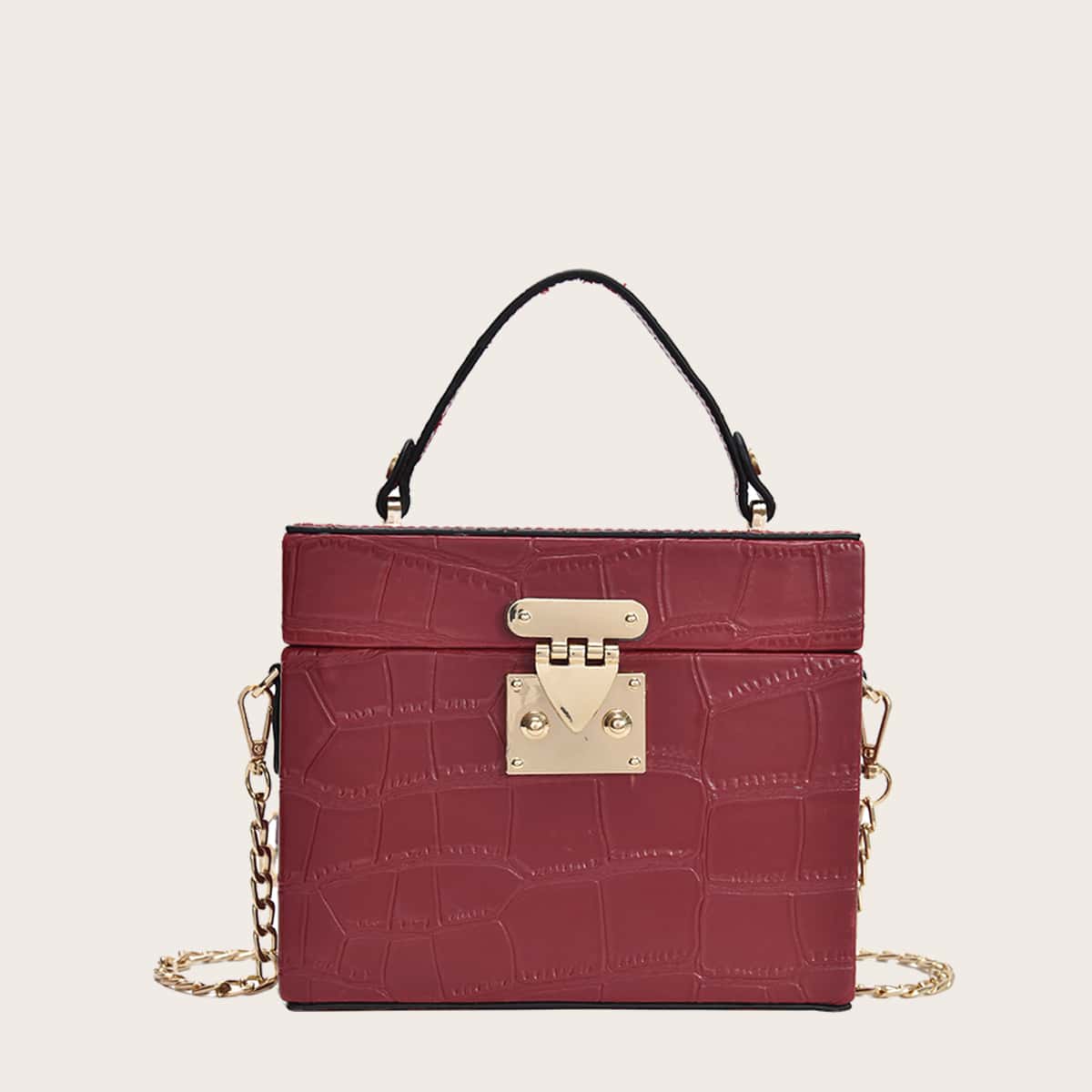 

Croc Embossed Box Bag, Red
