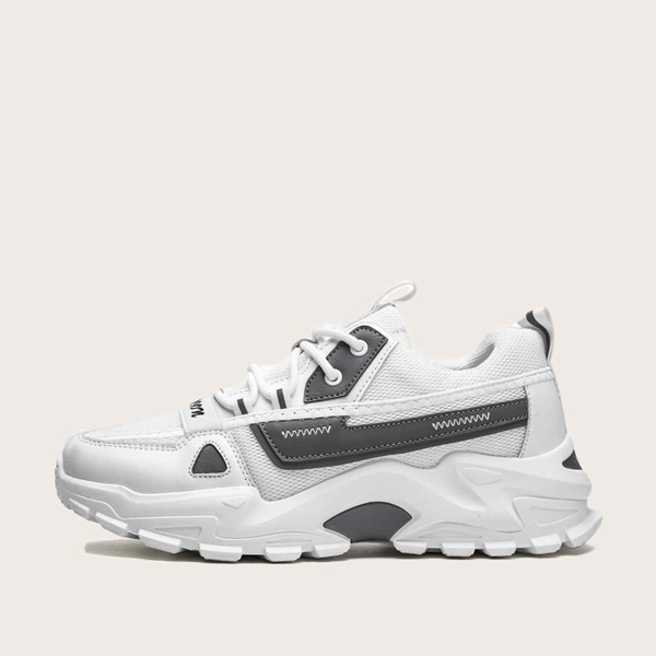 

Men Lace-up Front Mesh Panel Chunky Sneakers, White