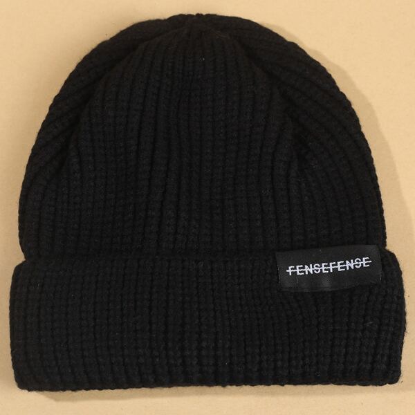 

Letter Patched Cuffed Beanie, Black