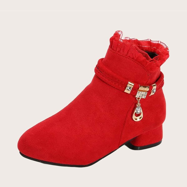 

Girls Rhinestone Decor Ankle Boots, Red