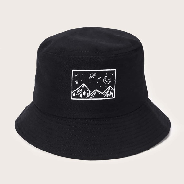 

Moon Embroidered Bucket Hat, Black