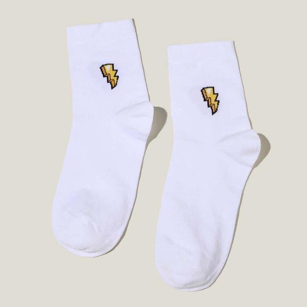 

Lightning Pattern Socks, White