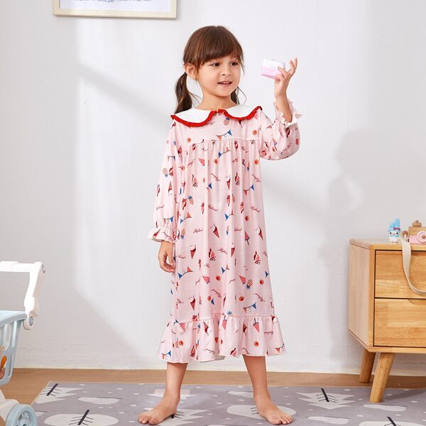 

Toddler Girls Ice-cream & Watermelon Print Night Dress, Baby pink