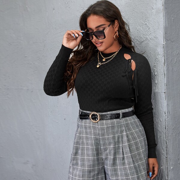 

Plus Tie Side Raglan Sleeve Sweater, Black