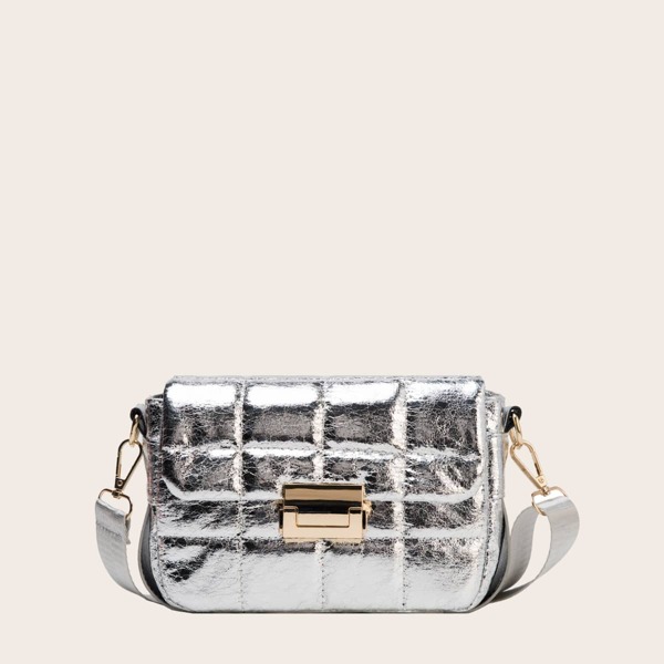 

Metallic Flap Crossbody Bag, Silver