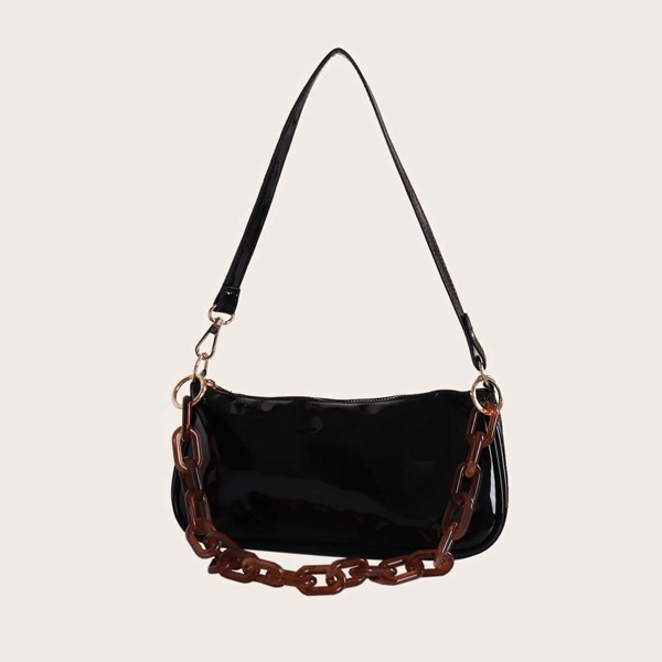 

Patent Baguette Bag, Black