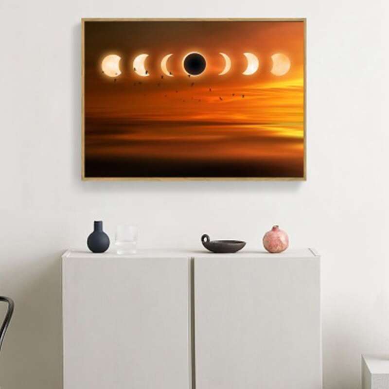 

Moon & Ocean Print Wall Painting Without Frame, Multicolor