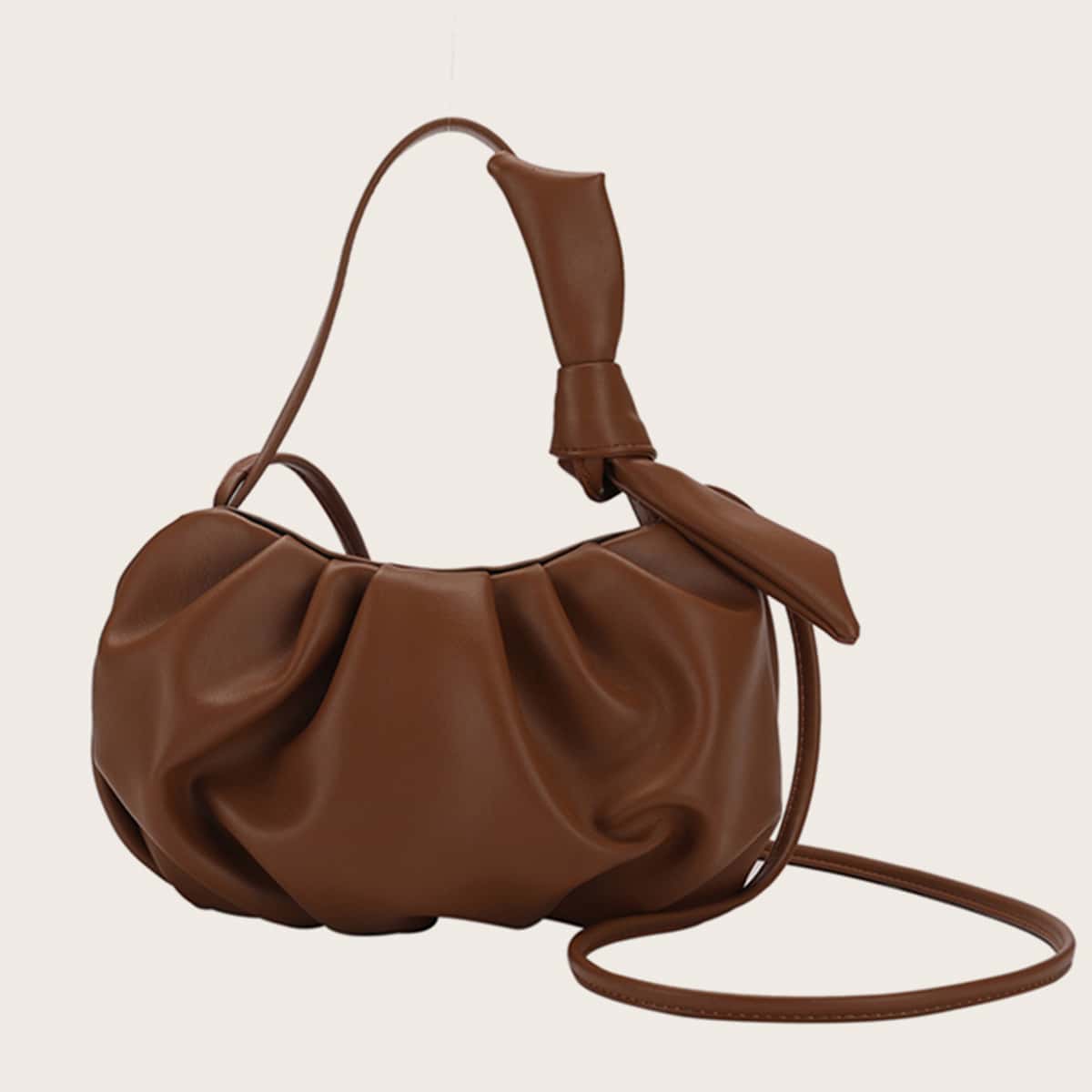 

Bow Decor Ruched Bag, Brown
