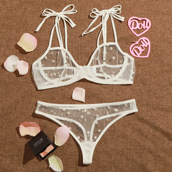 

Dobby Mesh Underwire Lingerie Set, White