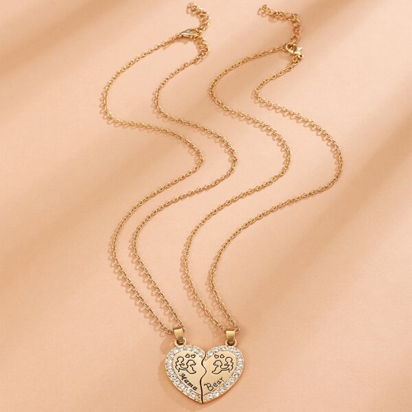 

2pcs Heart Charm Necklace, Gold