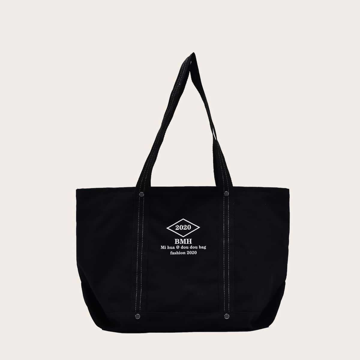 

Letter Graphic Tote Bag, Black