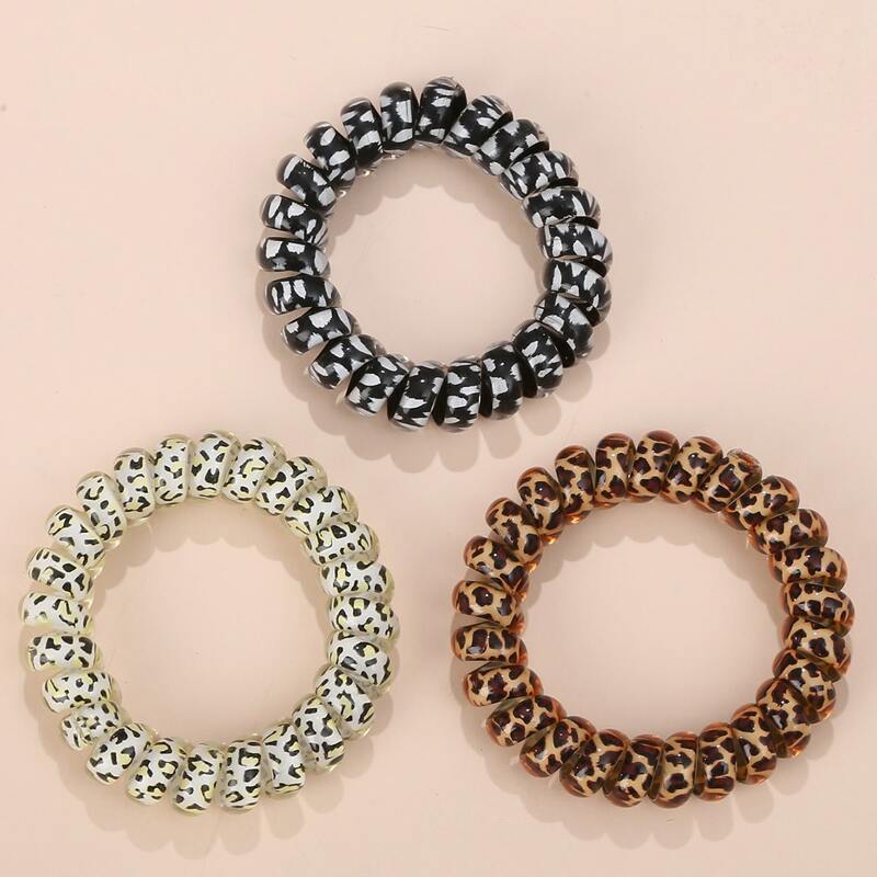 

3pcs Leopard Pattern Coil Hair Tie, Multicolor