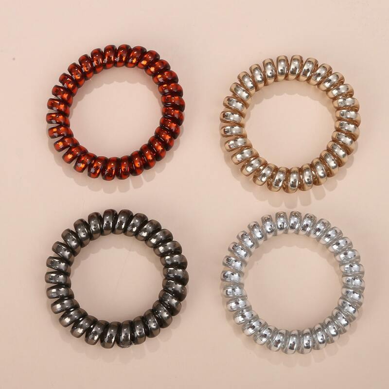 

4pcs Solid Coil Hair Tie, Multicolor