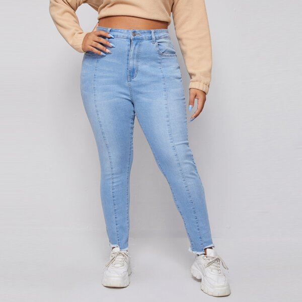 

Plus Raw Hem Light Wash Jeans