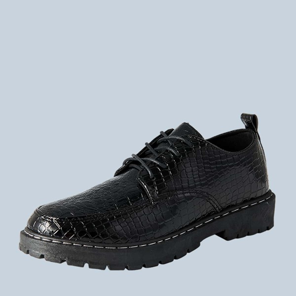 

Men Lace-up Front Croc Embossed Dress Shoes, Black