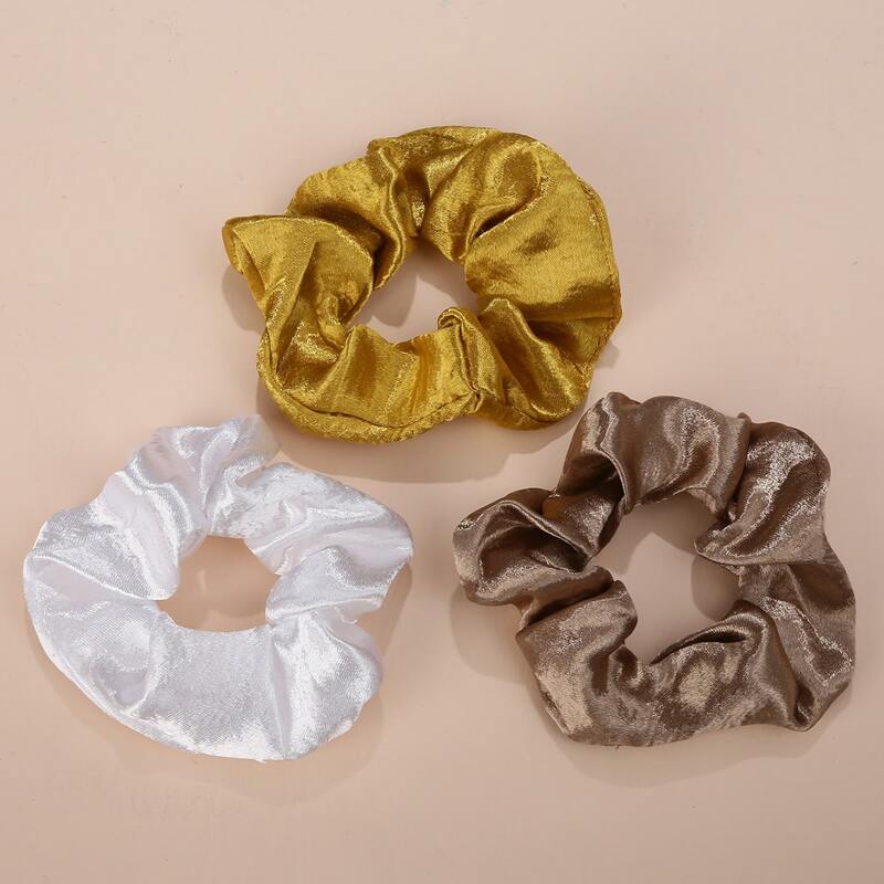 

3pcs Plain Satin Scrunchie, Multicolor