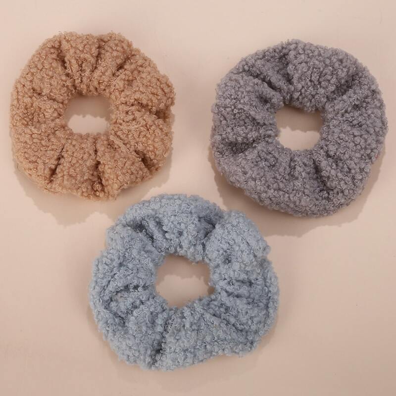 

3pcs Simple Lambswool Scrunchie, Multicolor