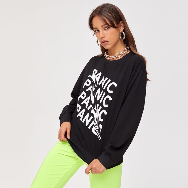 

Letter Print Sweatshirt, Black